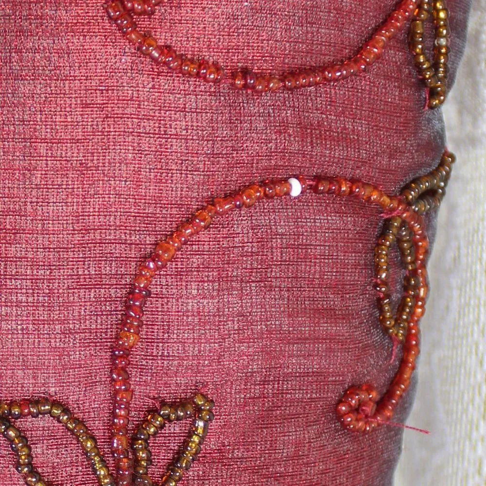 Wine Colored Beaded Christmas Holiday Pillow